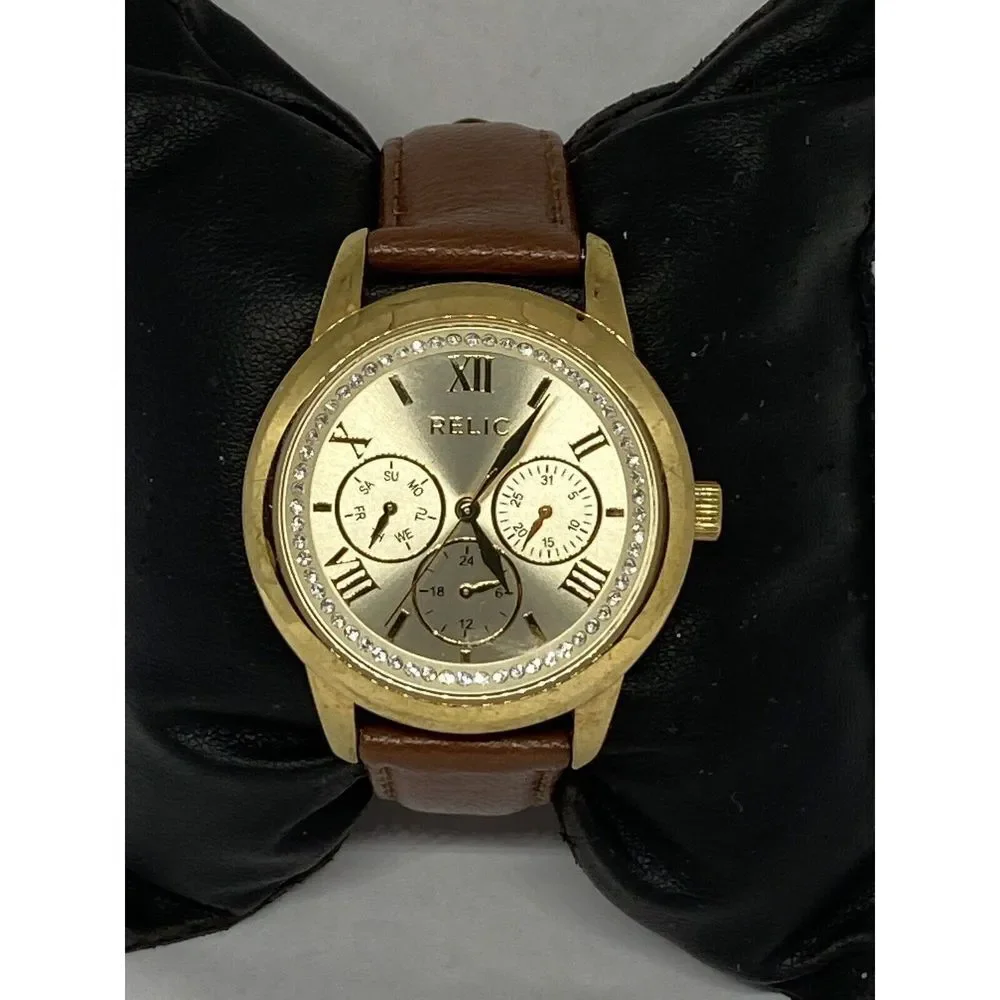 Relic ZR15831 Women's Brown Leather Analog Dial Quartz Genuine Wrist Watch OL452